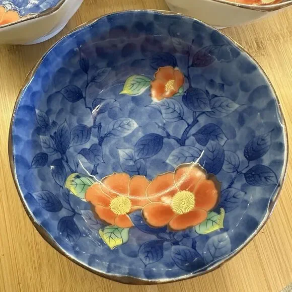 Vintage Japanese Porcelain Arita Juzan Gama Namasu Showa Peony Bowls Set Of 3 - Picture 5 of 12